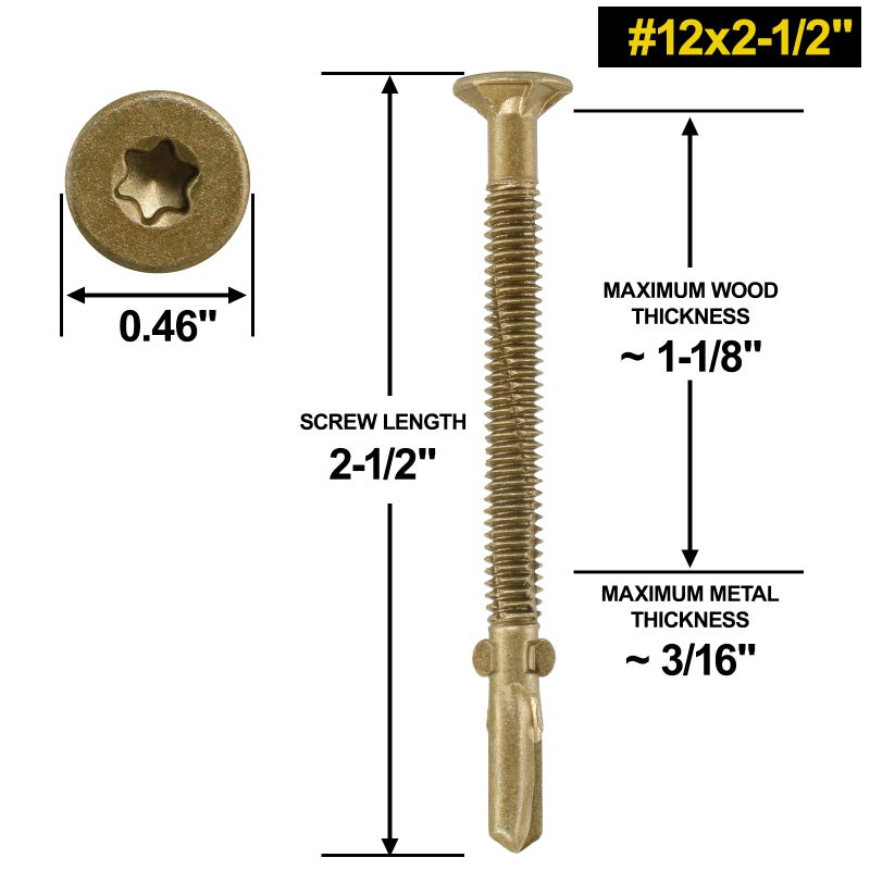 FMhotu #12 x 2-1/2"" Trailer Deck Screws, Self-Tapping Sheet Wood Metal Screw, 286Pcs T25 Star Bits Reamer Tek Screws for Trailers, for Attaching Wood to Steel - Image 4